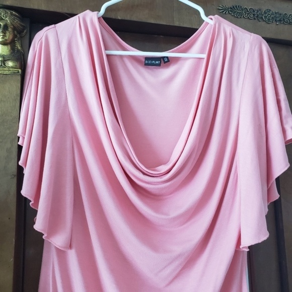 Dress pink L draped collar short sleeves - Picture 3 of 4